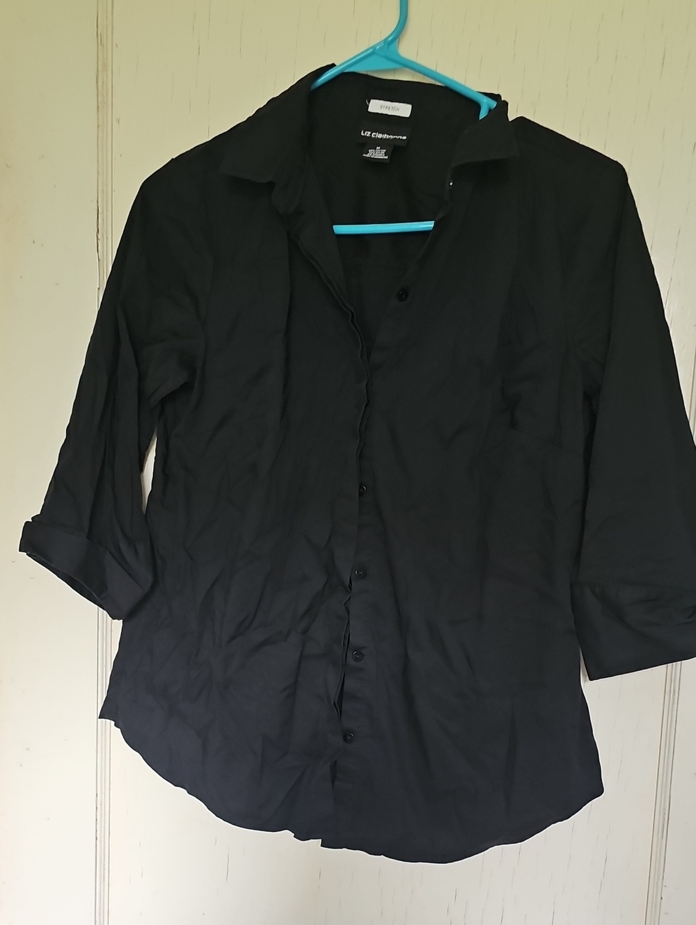 Liz Claiborne Black Button-Up Shirt with Roll-Tab Sleeves
